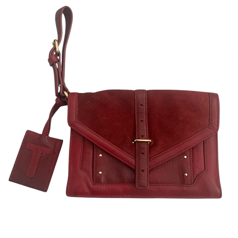 Tory Burch “Vivian” Wristlet / Clutch in Red Leather & Suede - c 2010’s - Picture 1 of 6